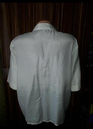 Стильная винтажная шёлковая блуза рубашка marianne paris с большими накладными карманами цвет слоновая кость10 фото