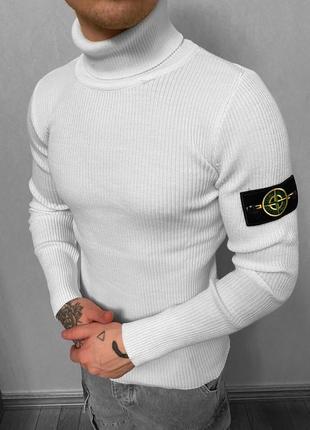 Лонгслив stone island белый / качественная мужская кофта- стон айленд с патчем