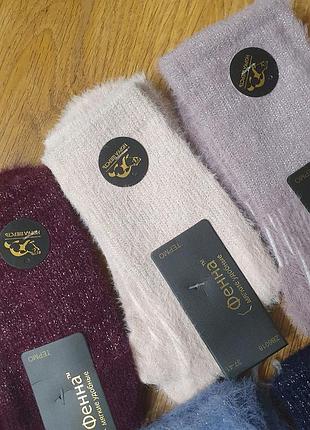 Теплі ангора/норка високі однотонні носки/шкарпетки термо з люрексом фенна2 фото