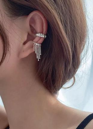 Вишуканий срібний кафф, каф, кафа, кафи, моносережка в стилі chanel