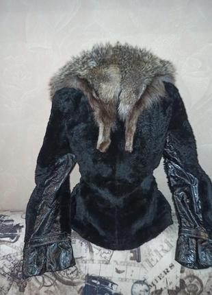 Короткая шуба, меховая куртка, мутон и чернобурка,сваровски4 фото