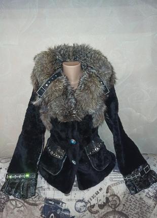 Короткая шуба, меховая куртка, мутон и чернобурка,сваровски8 фото