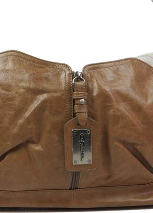 Жіноча сумка на плече зі шкіри та текстилю giorgio ferretti бежева4 фото