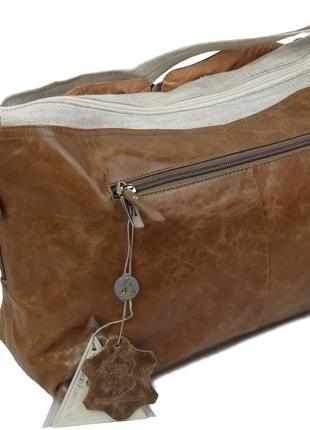 Жіноча сумка на плече зі шкіри та текстилю giorgio ferretti бежева5 фото
