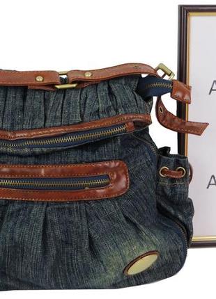 Женская джинсовая, коттоновая сумка fashion jeans bag синяя9 фото