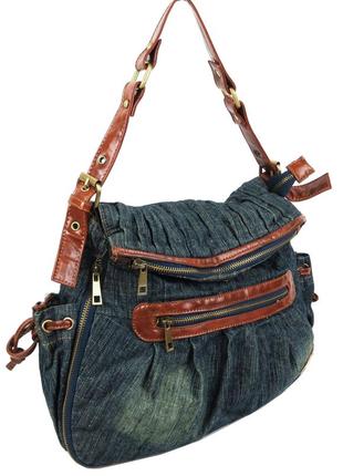 Женская джинсовая, коттоновая сумка fashion jeans bag синяя4 фото