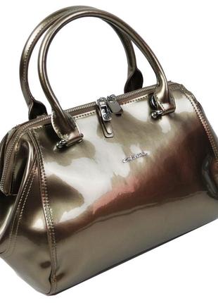 Невелика жіноча шкіряна лакова сумка giorgio ferretti бежевий перламутр