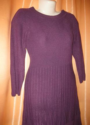 Удобное простое и нарядное закрытое силуэтное вязаное платье свитер f&f км1447 тянется по фигуре4 фото