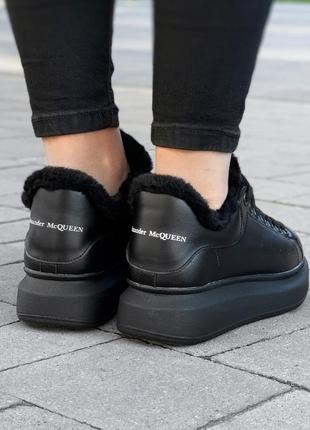 Alexander mcqueen oversized black полномерные кожаные черные кроссовки маквин с мехом натуральная кожа зимние еврозима зима2 фото