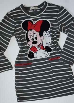 Утеплённое платье туника минни маус minnie mouse полоска карманы