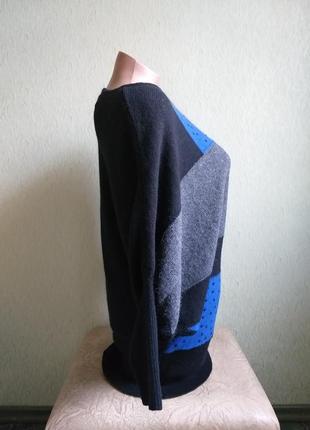 Брендовый свитер летучая мышь. реглан. пуловер. шерсть. ангора. пайетки. трехцветный. синий, серый, черный.4 фото