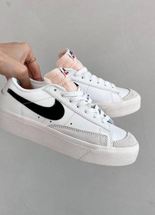 Женские кожаные кроссовки nike blazer low white black(висока підошва)#найк