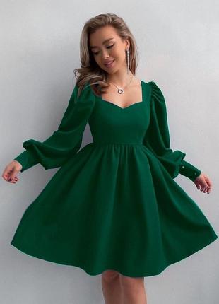 Жіноча коротка сукня чорна зелена бежева синя малинова нарядна з рукавом на кожен день