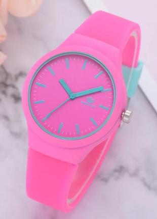 Годинник із силіконовим ремінцем у рожевому та бірюзовому кольорі