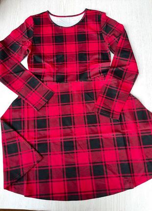 Новорічне чи святкове червоне в клітинку плаття для фотосесії чи для школи4 фото