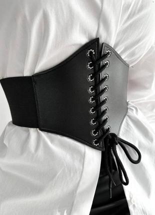 Пояс корсет на шнуровке черный из искусственной эко кожи матовый стильный модный базовый ремень1 фото
