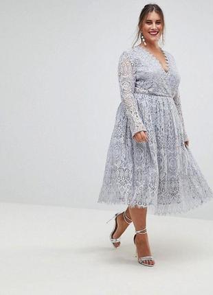 Кружевное платье миди с длинными рукавами asos curve р. 44 / 16 / xxl