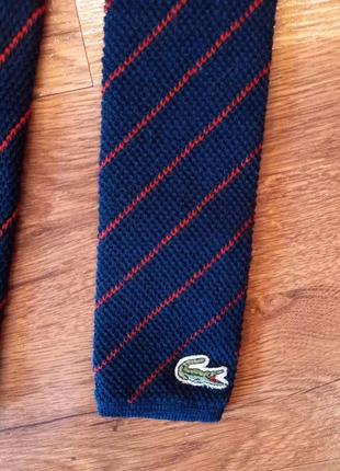 Краватка чоловіча в’язана з рівним краєм lacoste chemise оригінал лого вовна темно-синя в смужку2 фото