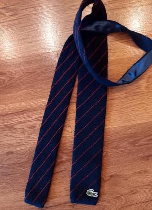 Краватка чоловіча в’язана з рівним краєм lacoste chemise оригінал лого вовна темно-синя в смужку6 фото
