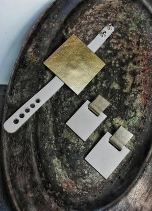 Сережки геометричні шкіряні , прямокутні сережки мінімалізм бохо , шкіряні прикраси браслет + сережки