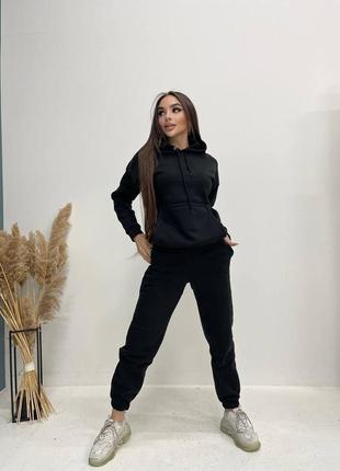 Женский костюм классический спортивный спорт повседневный классный удобный качественный брюки штанишки и + худи кофта черный1 фото