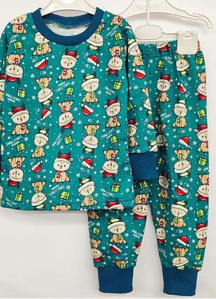 Ціна — від розміру, піжама дитяча бавовняна тепла, кофта, штани, для дівчинки хлопчика бірюзова