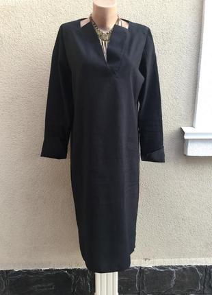 Чёрное платье-рубаха-туника, удлиненная по спинке,,карманы по боку,cos