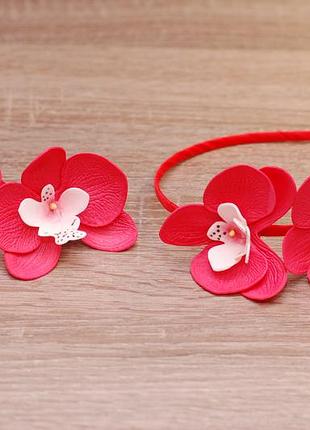 Комплект украшений с орхидеями: ободок и резинки