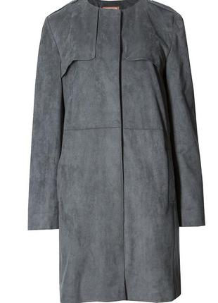 Стильное серое пальто без воротника per una marks&spencer шикарный "пасмурный" цвет4 фото