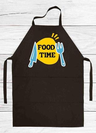 Фартук черный кухонный с принтом "food time. время есть"