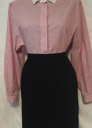 Рубашка в полоску базовая розово- белая в винтажном стиле с вышитым элегантным воротником1 фото