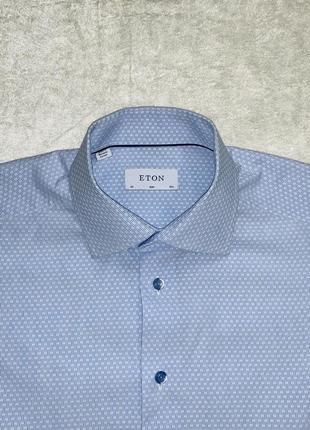 Оригинальная брендовая хлопковая голубая рубашка eton премиум качества6 фото