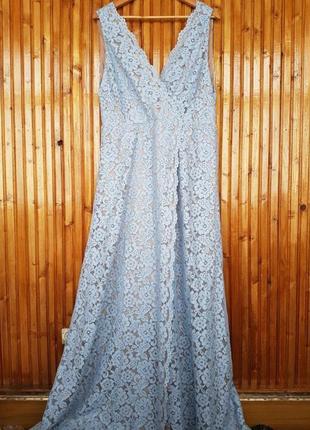 Шикарное свадебное, вечернее кружевное платье на запах h&amp;m на нюдовой подкладке.2 фото