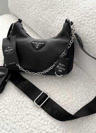 Чорна сумка через плече / prada mini black / сумочка на подарунок