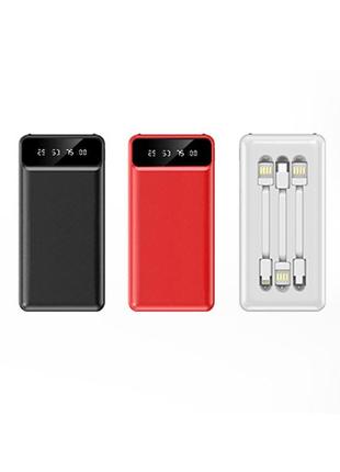 Power bank 20000mah портативный аккумулятор с кабелями lightning, type c, micro, usb