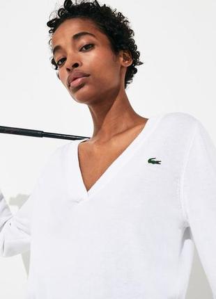 Класичний білий в синю смужку жіночий светр пуловер lacoste розмір 38