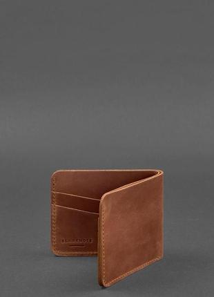 Жіночий тонкий шкіряний гаманець маленьке портмоне подвійного складання з натуральної шкіри світло-коричневий3 фото