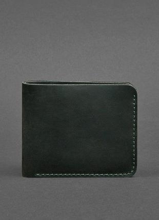 Жіночий тонкий шкіряний гаманець маленьке портмоне подвійного складання з натуральної шкіри зелений1 фото