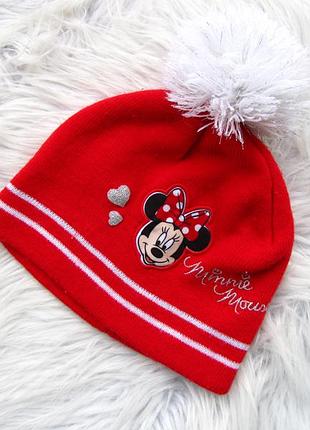 Стильная теплая шапка с бубенцом young dimension disney minnei mouse.