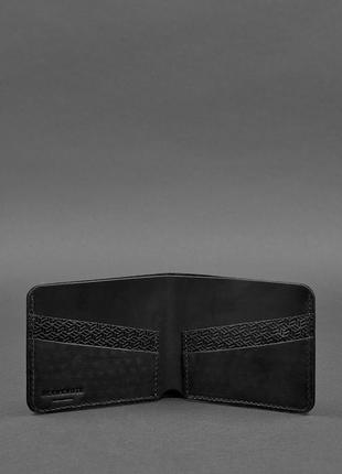 Женский тонкий кожаный кошелек маленькое портмоне двойного сложения из натуральной кожи черный карбон4 фото