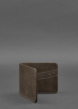Женский тонкий кожаный кошелек маленькое портмоне двойного сложения из натуральной кожи т-коричневый карбон3 фото