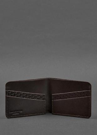Женский тонкий кожаный кошелек маленькое портмоне двойного сложения из натуральной кожи коричневый карбон4 фото