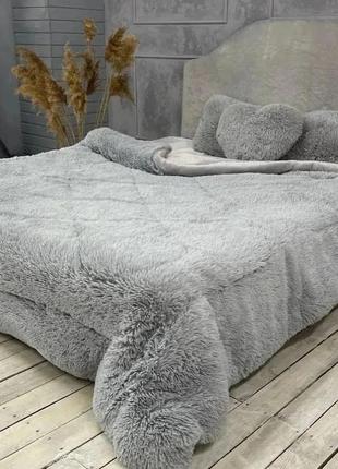Очень тёплое зимнее одеяло меховое холлофайбер/теплющее одеяло мех холлофайбер, самое тёплое одеяло, меховый плед1 фото