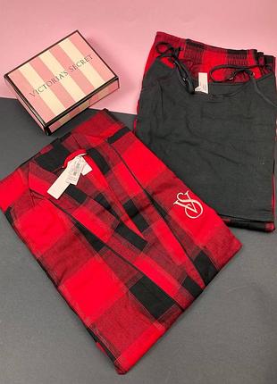 Пижама фланелевая 3 в 1 victoria's secret xs/s