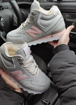 Женские кроссовки в стиле new balance 574 серые теплые зимние на меху