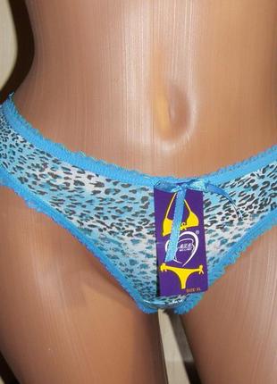 Хлопковые леопардовые стринги mlm, размер xl (голубые)