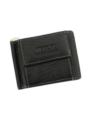 Мужской лежачий кожаный кошелек черный wild things only 5143/5516