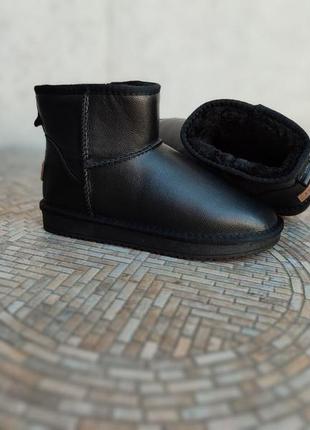 Черные натуральные кожаные кожа угги уги ботинки снегоходы женские itts низкие короткие 23 см 23.5 25.5 см3 фото