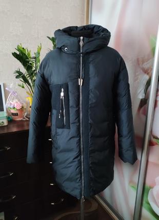 Шикарный удлиненный пуховик, пальто 50-52 размер