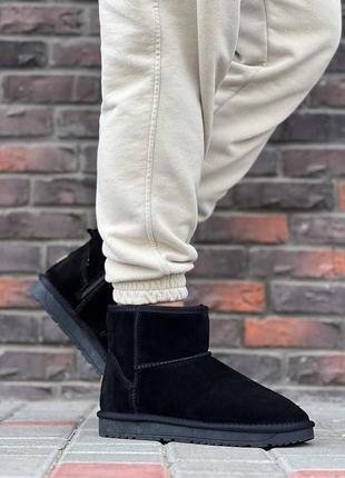 Черные низкие натуральные замшевые угги ботинки унты снегоходы мужские низкие на змейке4 фото